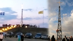 Doğu Akdeniz gerginliği devam ederken Yunanistan, Türkiye sınırına dev haç yerleştirdi