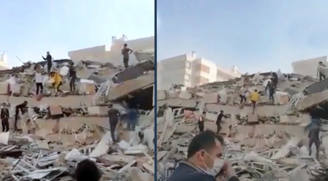 İzmir'i sallayan depremde bazı binalar yıkıldı! Gelen görüntüler korkunç