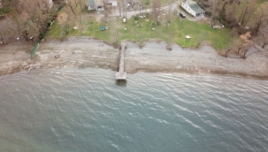 Sapanca Gölü'nde su seviyesi düştü, rıhtımlar ortada kaldı