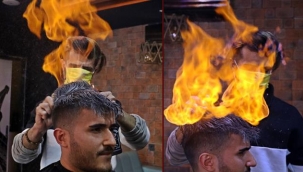 Bu berberin koltuğuna oturmak cesaret ister! Sıra dışı tıraş yöntemi görenlerin gözlerini korkutuyor