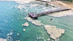 Müsilaj kabus yaşatmaya devam ediyor! Mavi bayraklı Altın Kemer Plajı deniz salyasıyla kaplandı