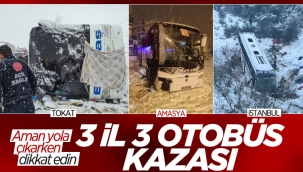 Kar yağışıyla birlikte otobüs kazaları art arda geldi 