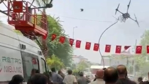 Yangın söndürme dronu kontrolden çıktı! Pervaneleri hortuma çarpıp parçalandı